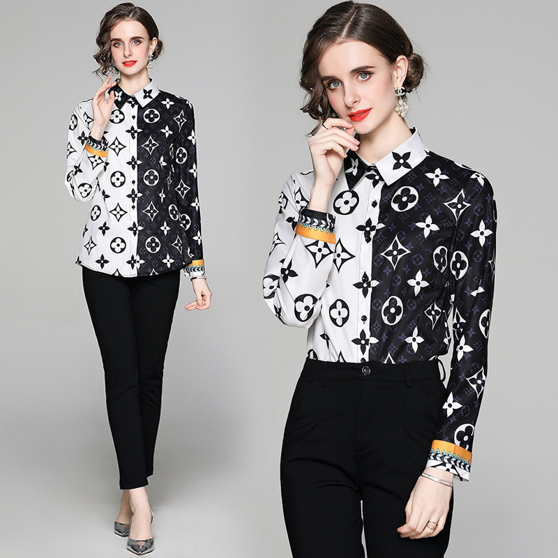 BabaReplica  Replica Designer Louis Vuitton Women Fashion Printing V-Neck  Long-Sleeve Jumpsuit