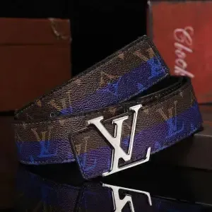 BabaReplica  Replica Designer Louis Vuitton Men Monogram Print Smooth  Buckle Belt