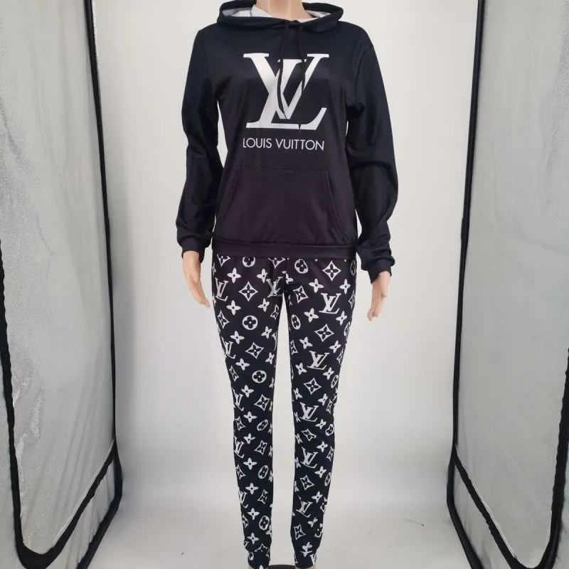 BabaReplica  Replica Designer Louis Vuitton Women Printed Casual Two  Pieces Set Tracksuit