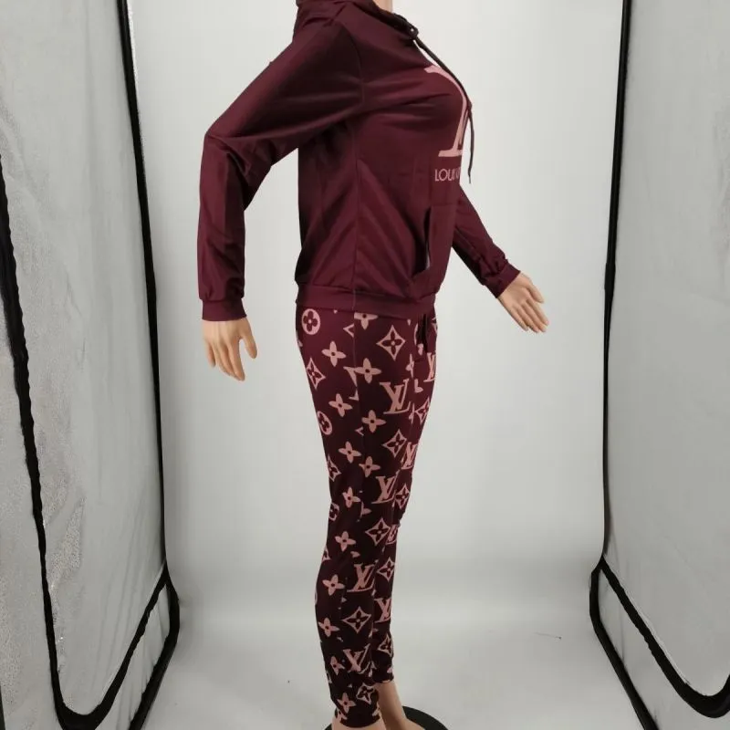 BabaReplica  Replica Designer Louis Vuitton Women Printed Casual Two  Pieces Set Tracksuit