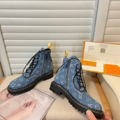 Replica Louis Vuitton Charlie Sneaker Boots In Blue Monogram Denim